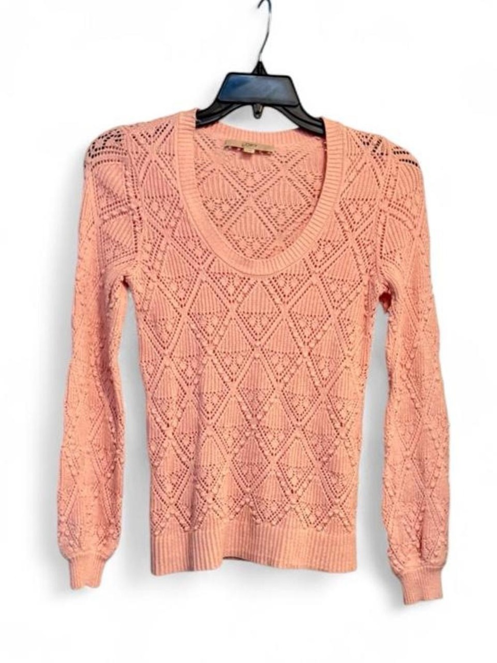 LOFT Pink Openwork Scoop Neck Knit Sweater